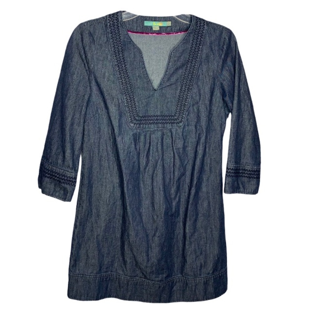 BODEN Cotton Blue Denim 3/4 Sleeve Dress Size 6